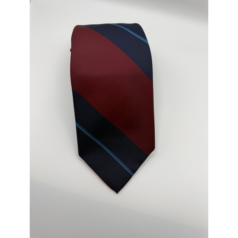 Robert Talbott Necktie OS Burgundy Navy Stripe Preppy Ivy League Dark Academia
